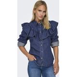 Only Onlindigo Ls Frill Dnm Shirt Qyt Noos Dames Blouse Dark Blue Denim