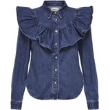 Only Onlindigo Ls Frill Dnm Shirt Qyt Noos Dames Blouse Dark Blue Denim