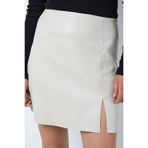 NOISY MAY - Minirok - Sand - Imitatieleer - Strakke Rok met Zijsplit