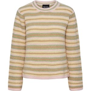 Bestseller A/S PCNISCHA LS O-Neck Knit BC, Swamp/stripes: flan+whitepepper +rozenshadow, L