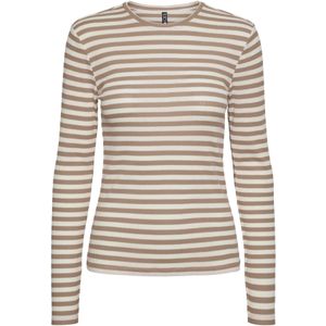 PIECES - RUKA - Shirt - Ecru / Donkerbeige - Lange Mouwen