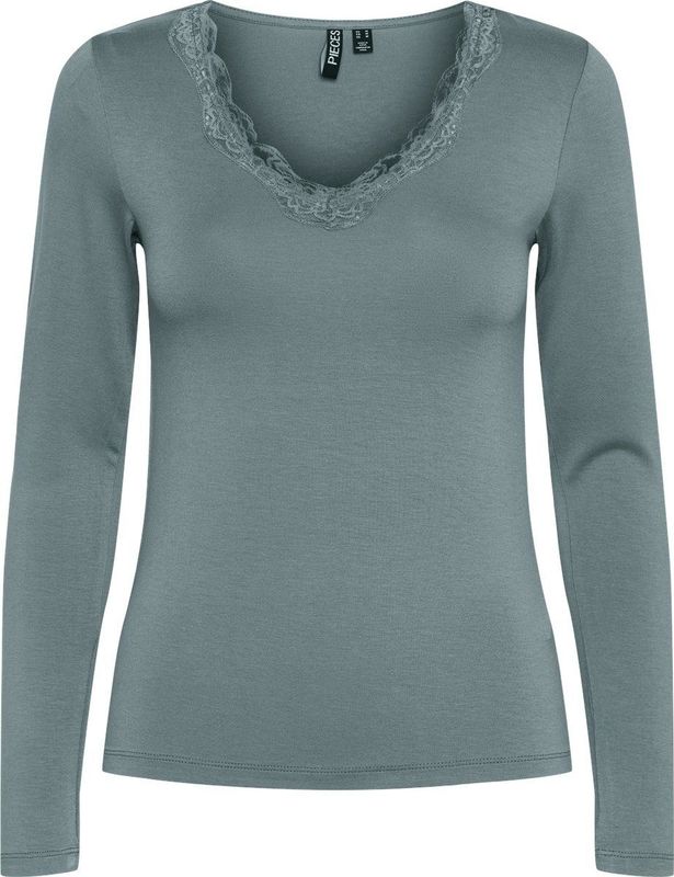 Pieces dames shirt Kant lange mouw - Barbera - Blauw
