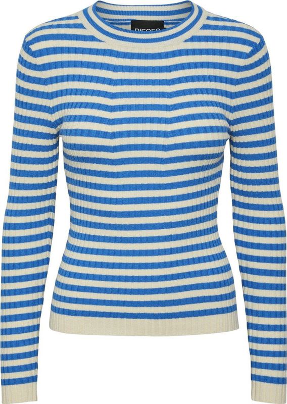 PIECES - Pccrista Ls O-hals - Gebreide Trui - French Blue/Stripes