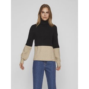 Vila - Viril Blocking Roll-nk Knit Top - Zwart/melange - Dames Trui