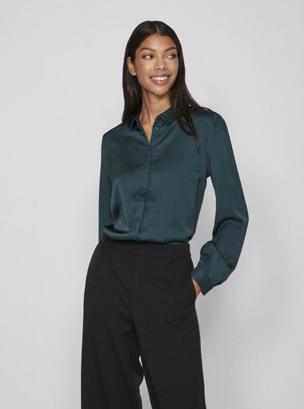 Vila Blouse Viellette Satin Shirt Noos 14063320 Ponderosa Pine Dames