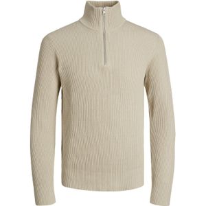 JACK & JONES - Perfect Knit - Schipperstrui - Beige - Katoenmengsel met Opstaande Boord