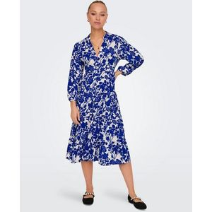 ONLY Mediterrane Jurk Dames - Casual Midi-Jurk met Knoopsluiting - Blauw