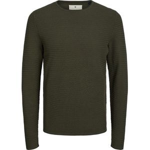 JACK & JONES Miguel knit crew neck slim fit, heren pullover katoen met O-hals, olijfgroen