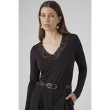 Longsleeve - Zwart - Kant - V-hals - Lange Mouwen - Regular Fit