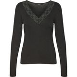 Longsleeve - Zwart - Kant - V-hals - Lange Mouwen - Regular Fit