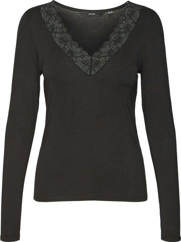 Longsleeve - Zwart - Kant - V-hals - Lange Mouwen - Regular Fit