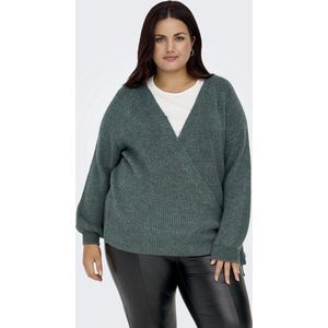ONLY - Carmakoma - Trui - Groen - V-hals - Wikkel design - Lange mouw