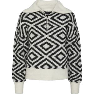 Pieces Trui Pcsoph Ls Half Zip Knit Bc 17145343 Cloud Dancer/black Jacq Dames