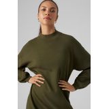 Gebreide Jurk - Hoge Hals - Lange Mouwen - Ballonmouwen - Geribde Manchetten