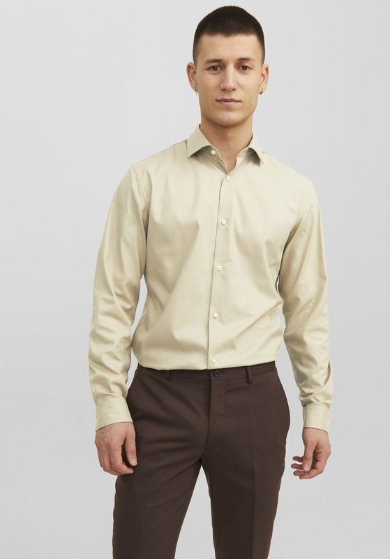 Jack & Jones - Overhemd - Beige - Katoen - Slim Fit