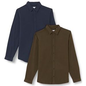 JJPLAIN Fall Solid Shirt LS 2MP, Forest Night/Pack: Forest Night + Navy Blazer, M