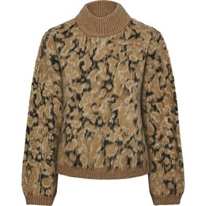 Bestseller A/S Pcjoella Ls High Neck Knit Bc Pullover voor dames, Tijgeroog/patroon: kangaroo+oystergray+black+almo, M