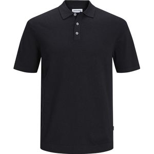 JACK JONES Emil knit polo korte mouw slim fit - heren polo viscosemengsel met polo kraag - zwart