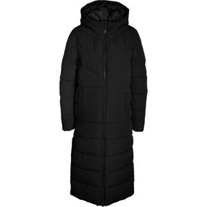 NOISY MAY Long Puffer Jacket Warm Quilted Hooded Winter Coat Padded Blouson NMDALCON, Colour:Black-2, Size:XS