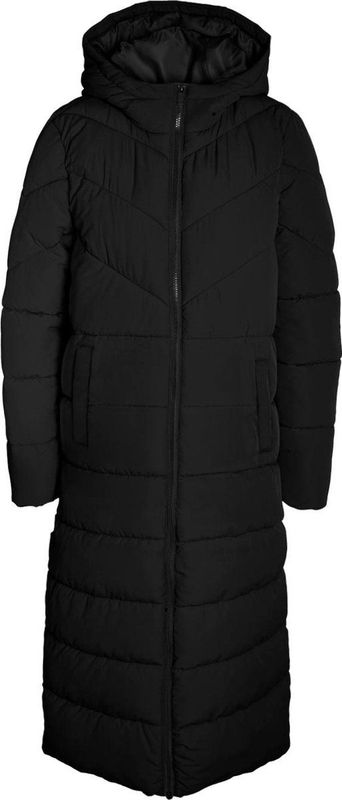 NOISY MAY Long Puffer Jacket Warm Quilted Hooded Winter Coat Padded Blouson NMDALCON, Colour:Black-2, Size:XS