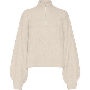 Vero Moda Philine Ls Highneck Zipper Pullover Birch Melanfe BEIGE