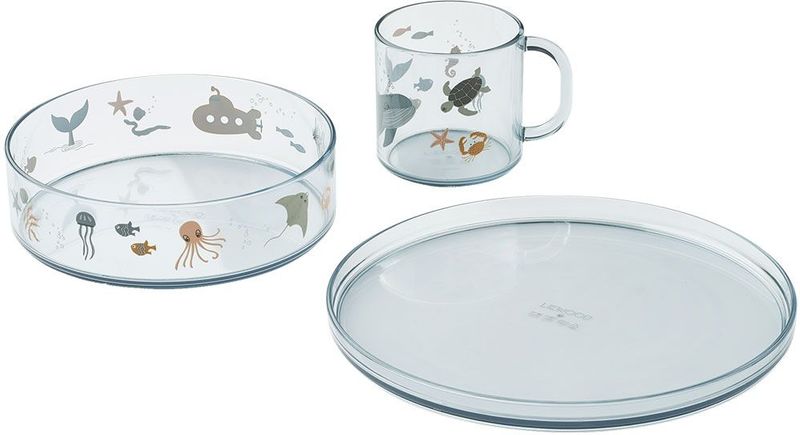 Liewood - Eetset - Tritan - Siva printed - 3-delig - Beker Kom Bord