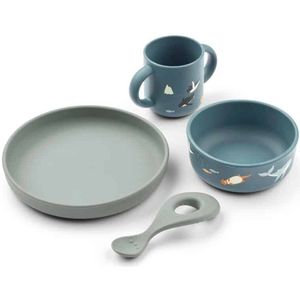 Liewood - Vivi Printed Tableware Set - Kinderserviesset - Arctic Sea / Ocean View - Siliconen
