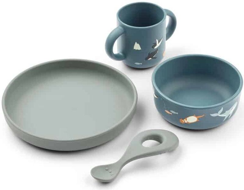 Liewood - Vivi Printed Tableware Set - Kinderserviesset - Arctic Sea / Ocean View - Siliconen