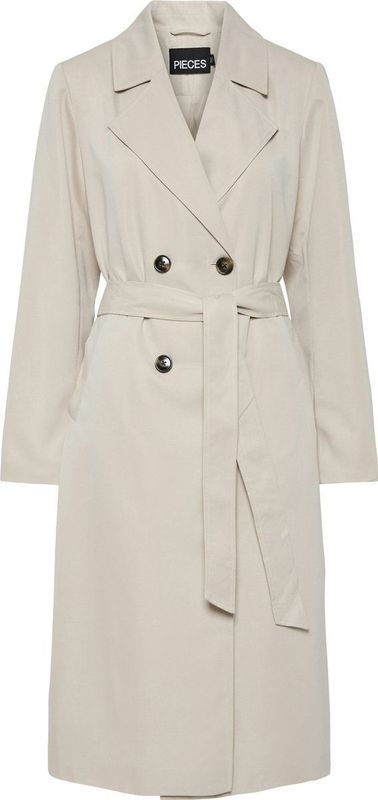 PIECES - PCSCARLETT - Trenchcoat - Zilvergrijs - Brede Revers - Tailleriem