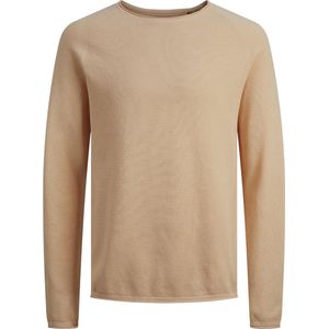 JACK & JONES Hill knit crew neck slim fit, heren pullover katoen met O-hals, abrikoos oranje melange