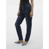 Jeans - Straight Fit - Mid Rise - Knoopsluiting - Blauw - Katoen