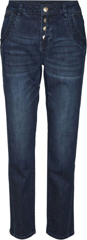 Jeans - Straight Fit - Mid Rise - Knoopsluiting - Blauw - Katoen