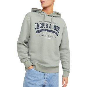 JACK & JONES Logo sweat hood regular fit - heren hoodie katoenmengsel met capuchon - saliegroen