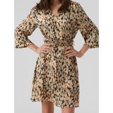VERO MODA - Bedrukte Korte Jurk - Ecru - Polyester - Dierenprint