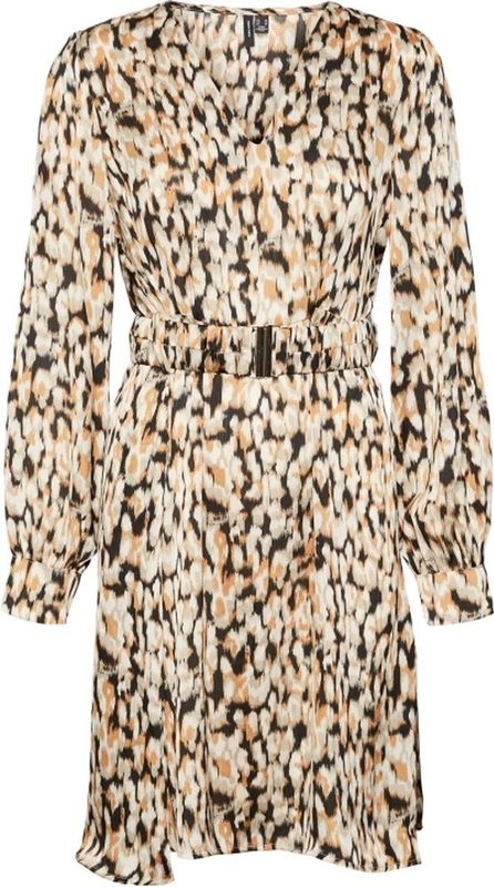 VERO MODA - Bedrukte Korte Jurk - Ecru - Polyester - Dierenprint