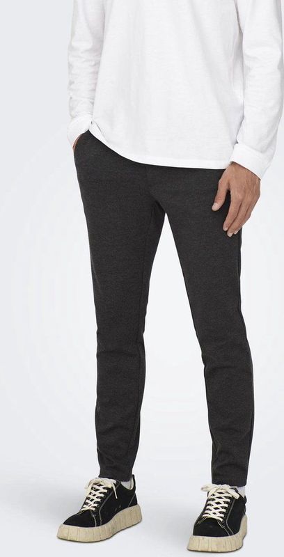 Chino Broek - Donkergrijs Melange - Katoen - Riemlussen, Steekzakken