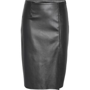 Rok - Zwart - Synthetisch Leer - Hoge Taille Met Split