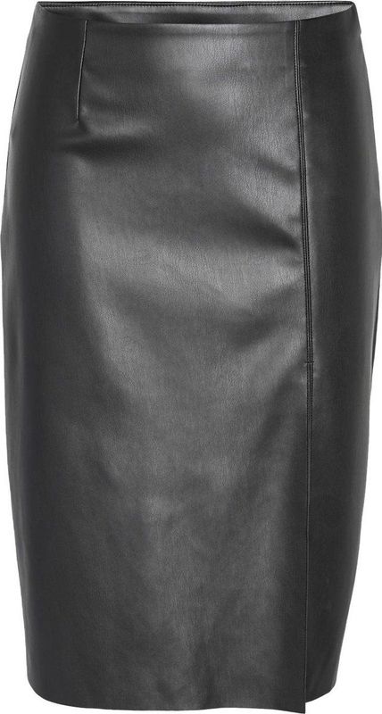 Rok - Zwart - Synthetisch Leer - Hoge Taille Met Split