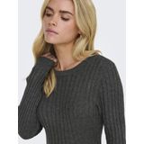 Only - ONLFIA LS CABLE DRESS - Gebreide Jurk - Donkergrijs Melange - Getailleerd met Kabelpatroon