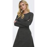 Only - ONLFIA LS CABLE DRESS - Gebreide Jurk - Donkergrijs Melange - Getailleerd met Kabelpatroon