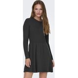 Only - ONLFIA LS CABLE DRESS - Gebreide Jurk - Donkergrijs Melange - Getailleerd met Kabelpatroon