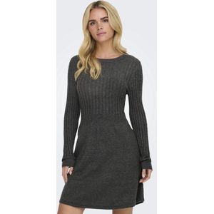 Only - ONLFIA LS CABLE DRESS - Gebreide Jurk - Donkergrijs Melange - Getailleerd met Kabelpatroon