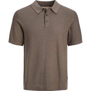 JACK JONES Sandri knit polo slim fit - heren polo katoen met polo kraag - lichtbruin