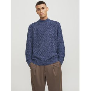 JACK & JONES Ziggi knit mock neck slim fit - heren pullover wolmengsel met turtleneck - donkerblauw