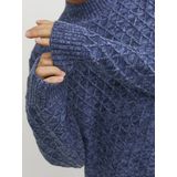 JACK & JONES Ziggi knit mock neck slim fit - heren pullover wolmengsel met turtleneck - donkerblauw