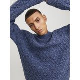 JACK & JONES Ziggi knit mock neck slim fit - heren pullover wolmengsel met turtleneck - donkerblauw
