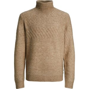 JACK & JONES Milo knit roll neck slim fit, heren pullover wolmengsel met col, beige melange