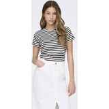 T-shirt - Cloud Dancer - Zwart Gestreept - 100% Katoen - Ronde Hals