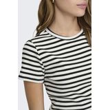 T-shirt - Cloud Dancer - Zwart Gestreept - 100% Katoen - Ronde Hals