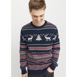 Jack & Jones - JJXMAS SNOWBALL - Gebreide Trui - Wit/Rood/Blauw - Katoenmix